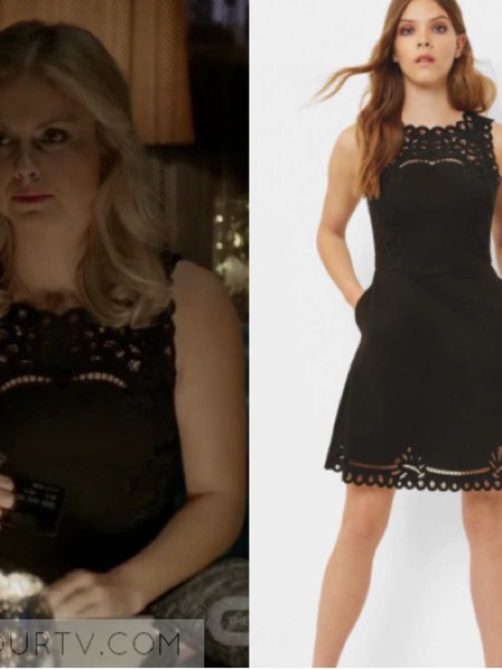 Ted Baker Black Crochet-Trim Fit & Flare Midi Dress